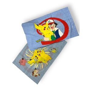 Pokemon Blue Pillow Cases 2 Vintage 1990s Nintendo Pikachu Ash Blue 2-Sided